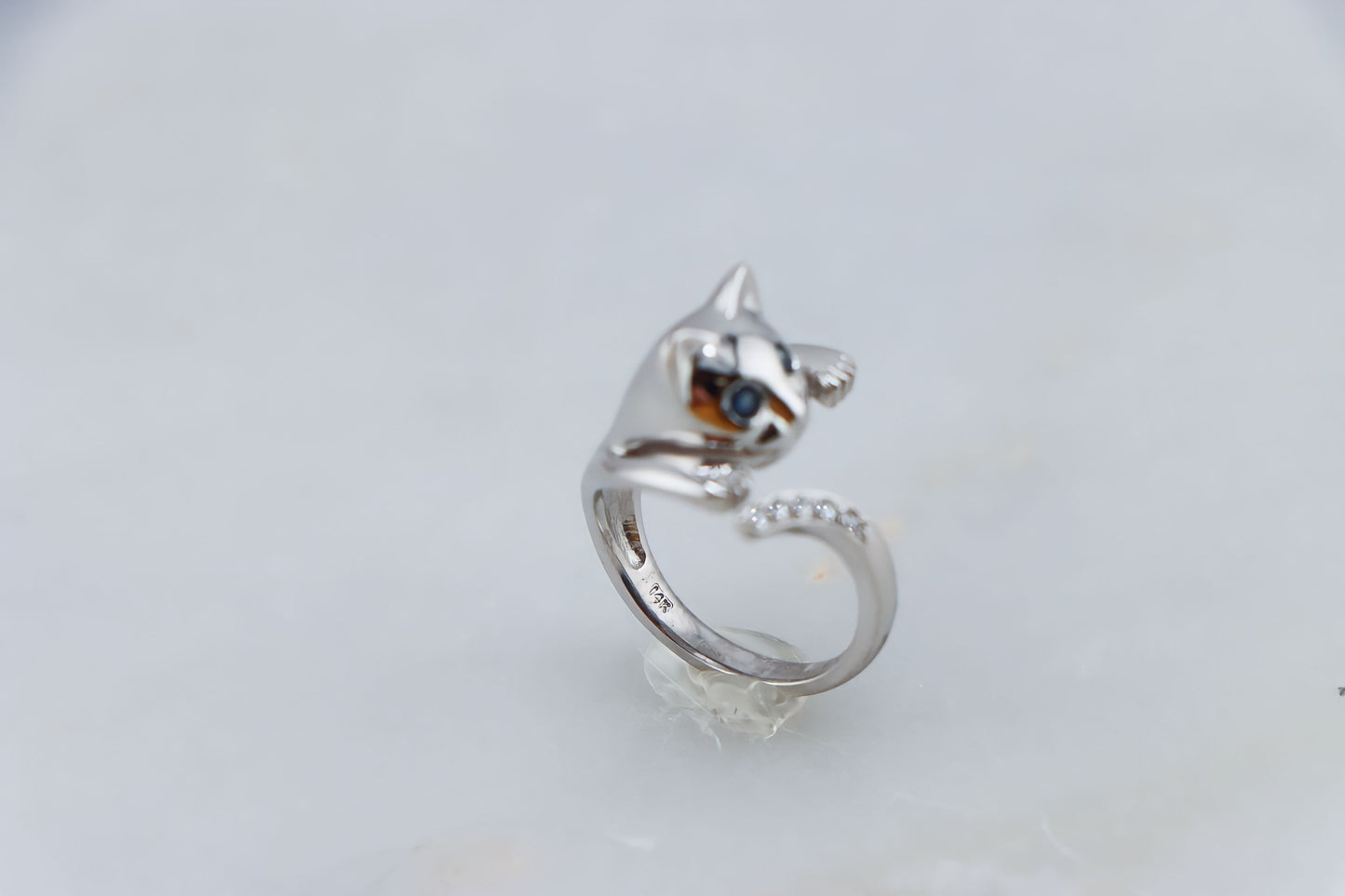 Whimsical Cat 14K White Gold Diamond Ring